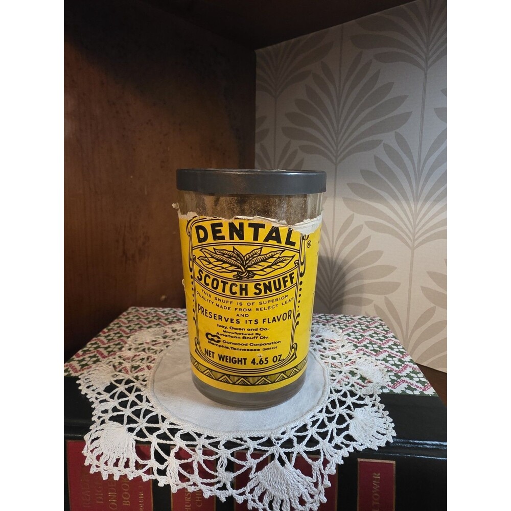 1950-60s Vintage Dental Mild Scotch Snuff Glass Jar with Lid